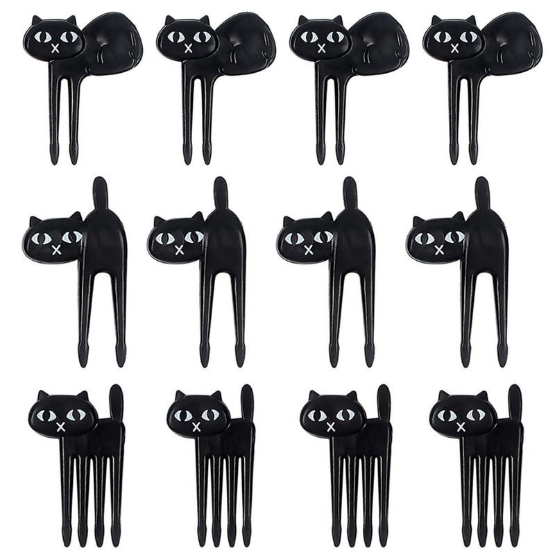 ICYANG Black Cat Food Picks for Fruit Cocktail Picks Bento Lunch Box Forks Decor Party Accessories Palillos Decorativos Comida Cute Animal Reusable Small 12 Pieces - Image 1